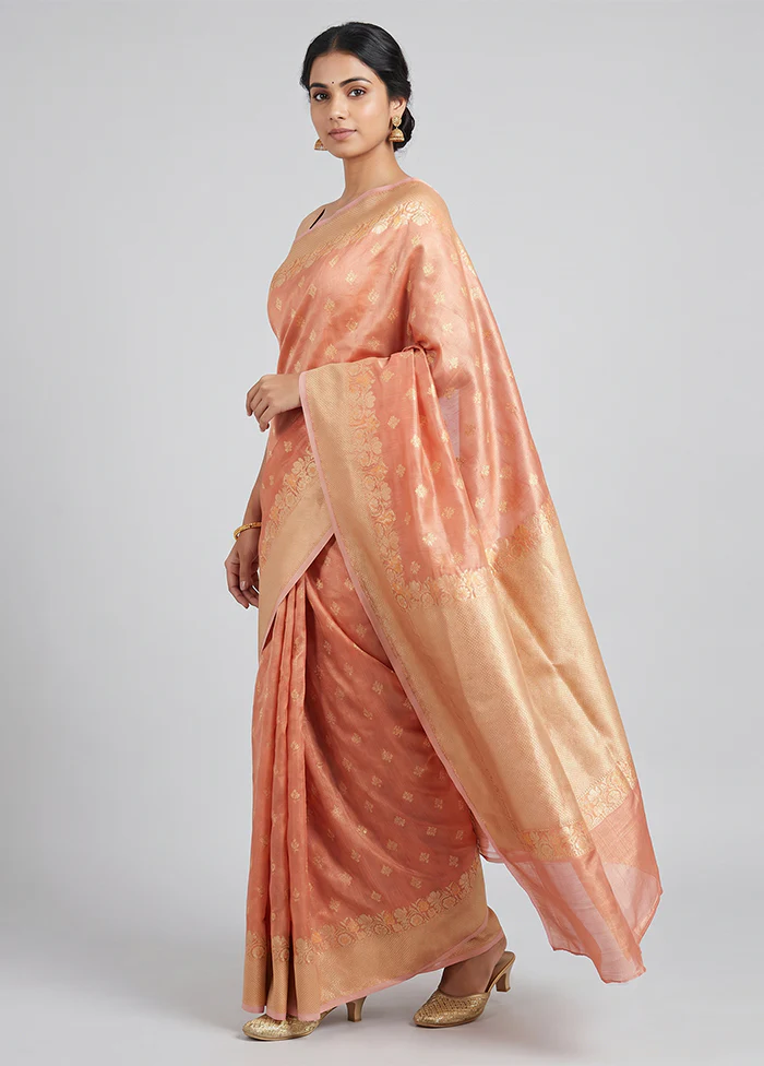 Peach Tissue Silk Saree With Blouse Piece
