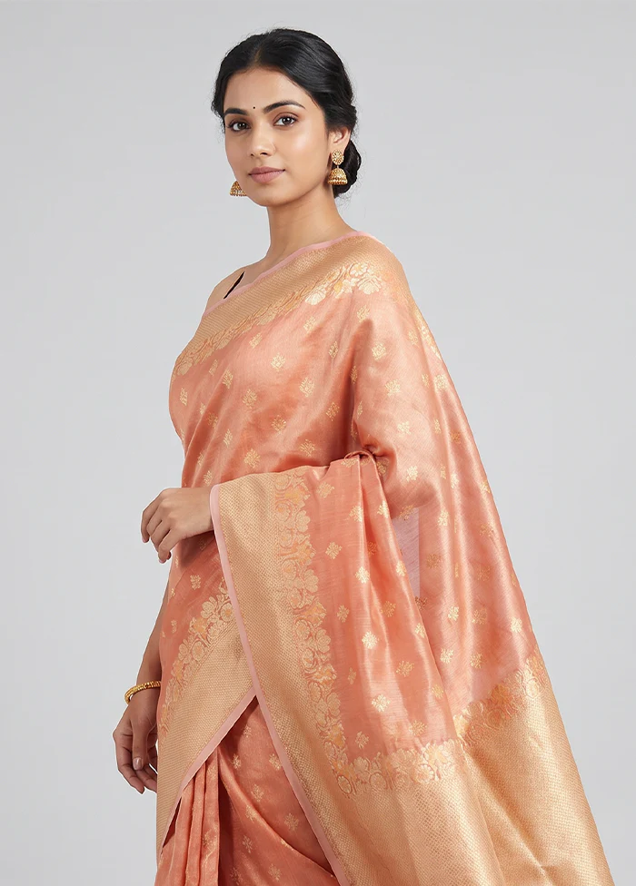 Peach Tissue Silk Saree With Blouse Piece - Image 2