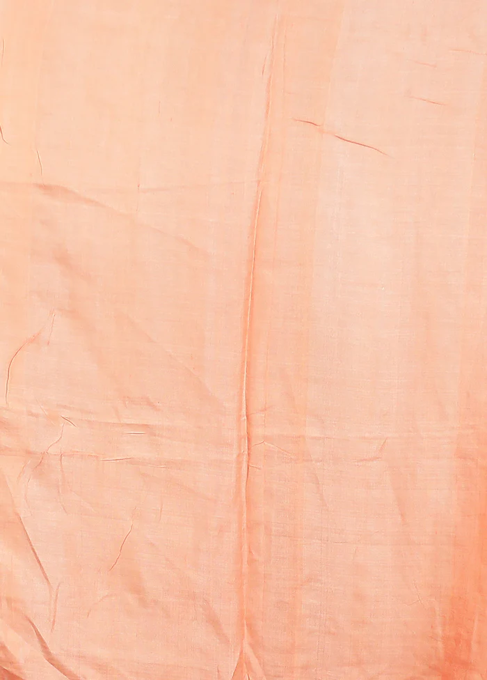 Peach Tussar Pure Silk Saree With Blouse Piece - Image 5
