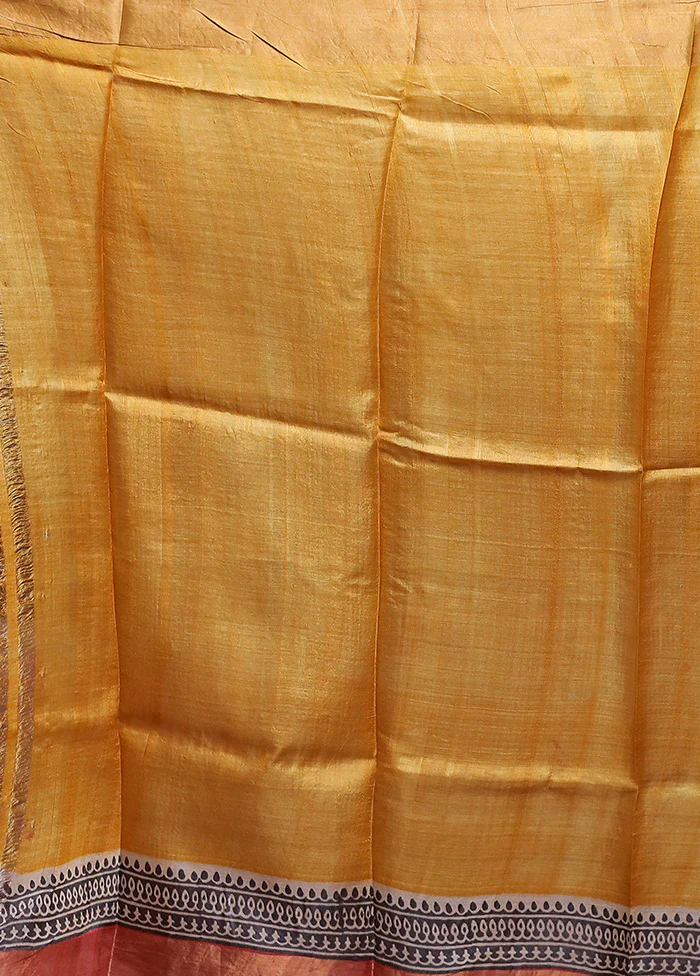 Peach Tussar Silk Saree With Blouse Piece - Image 5