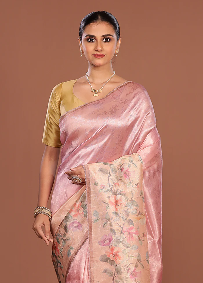 Peach Tussar Silk Saree With Blouse Piece