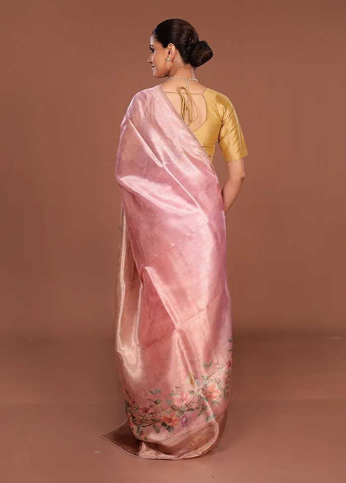 Peach Tussar Silk Saree With Blouse Piece - Image 3