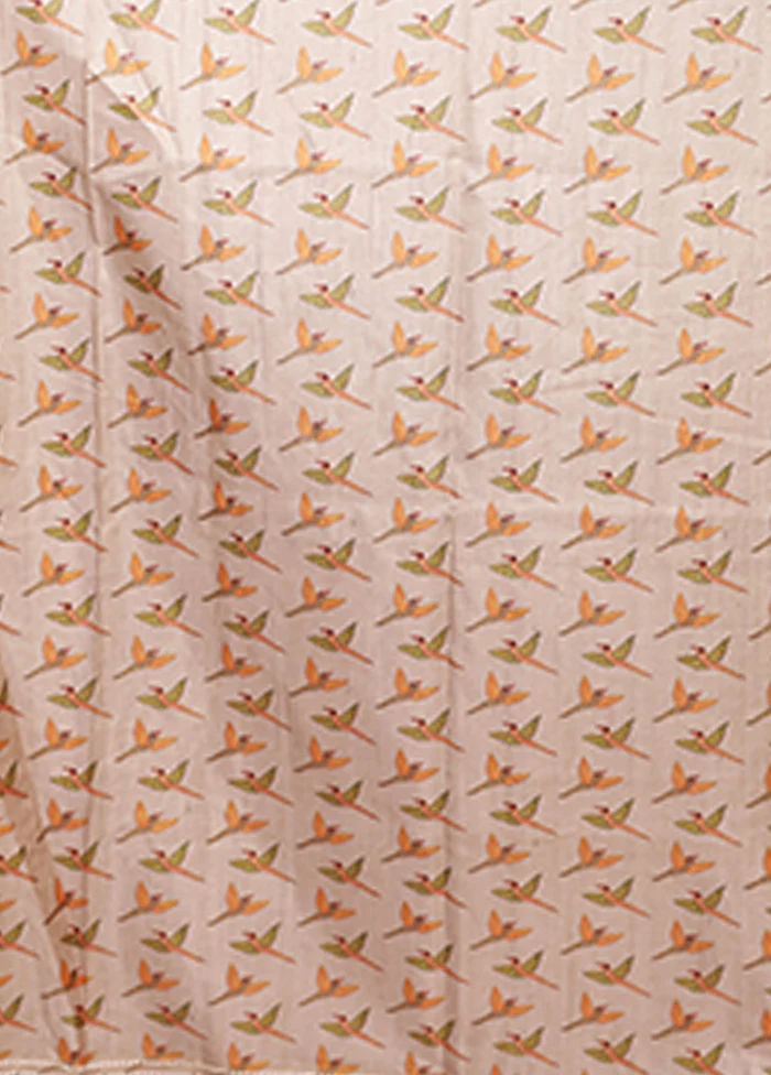 Peach Tussar Silk Saree With Blouse Piece - Image 5