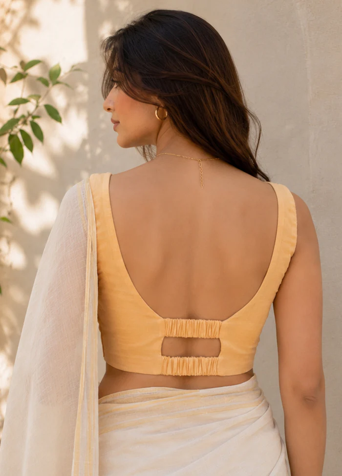Peach V Neck Designer Blouse - Image 2