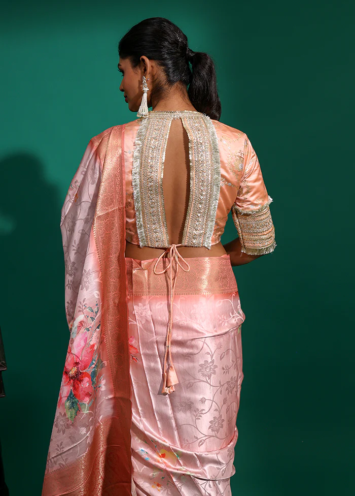 Peach  V Neck Designer Blouse - Image 2
