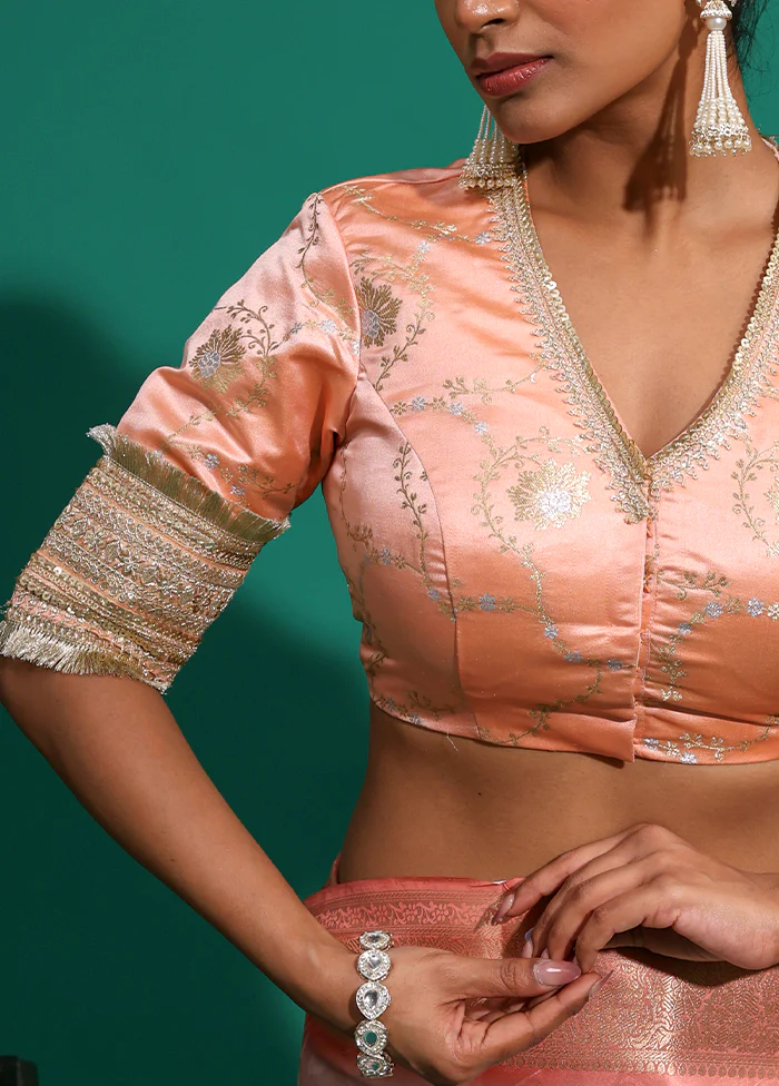 Peach  V Neck Designer Blouse - Image 4