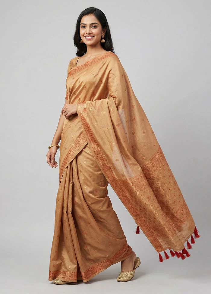 Pink Assam Silk Saree With Blouse Piece