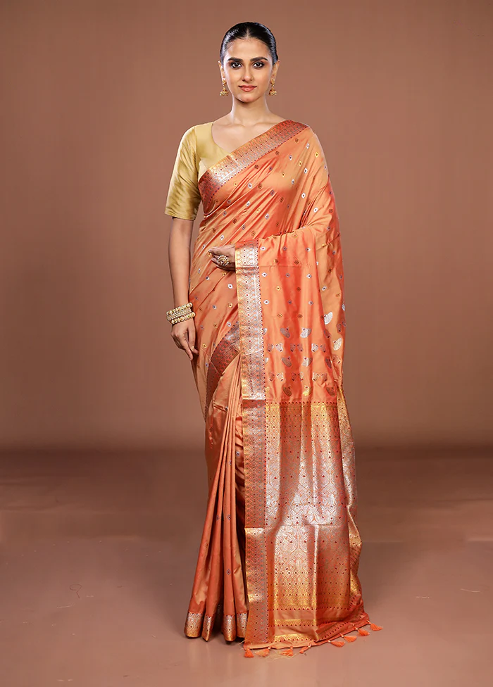 Pink Assam Silk Saree With Blouse Piece - Image 2