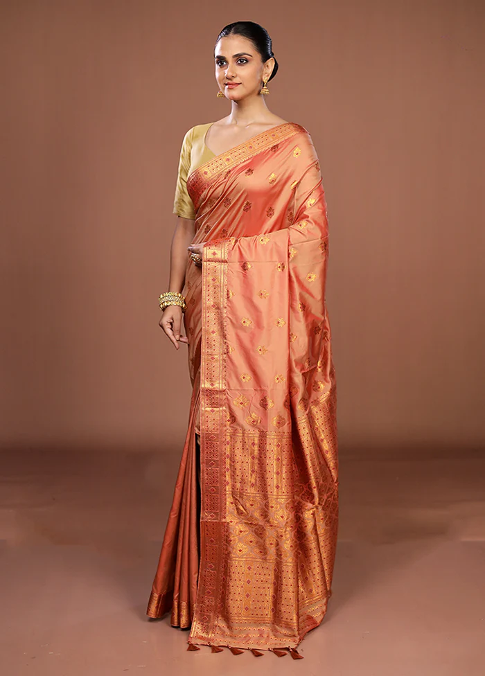 Pink Assam Silk Saree With Blouse Piece - Image 4