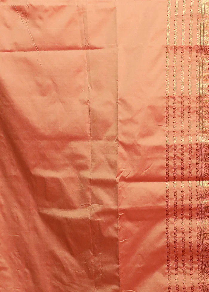 Pink Assam Silk Saree With Blouse Piece - Image 5