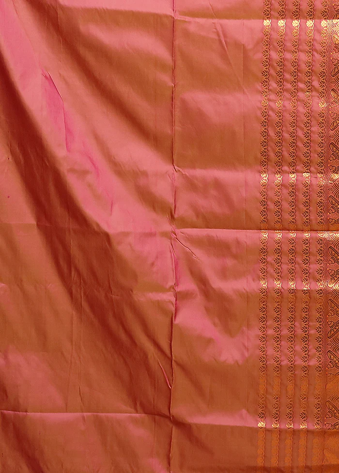Pink Assam Silk Saree With Blouse Piece - Image 5