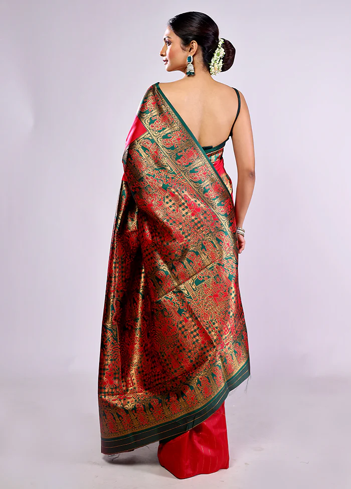 Pink Baluchari Silk Saree With Blouse Piece - Image 3