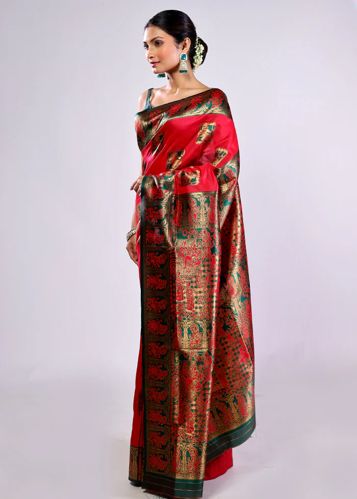 Pink Baluchari Silk Saree With Blouse Piece - Image 4