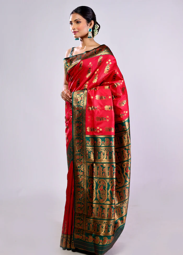 Pink Baluchari Silk Saree With Blouse Piece - Image 4