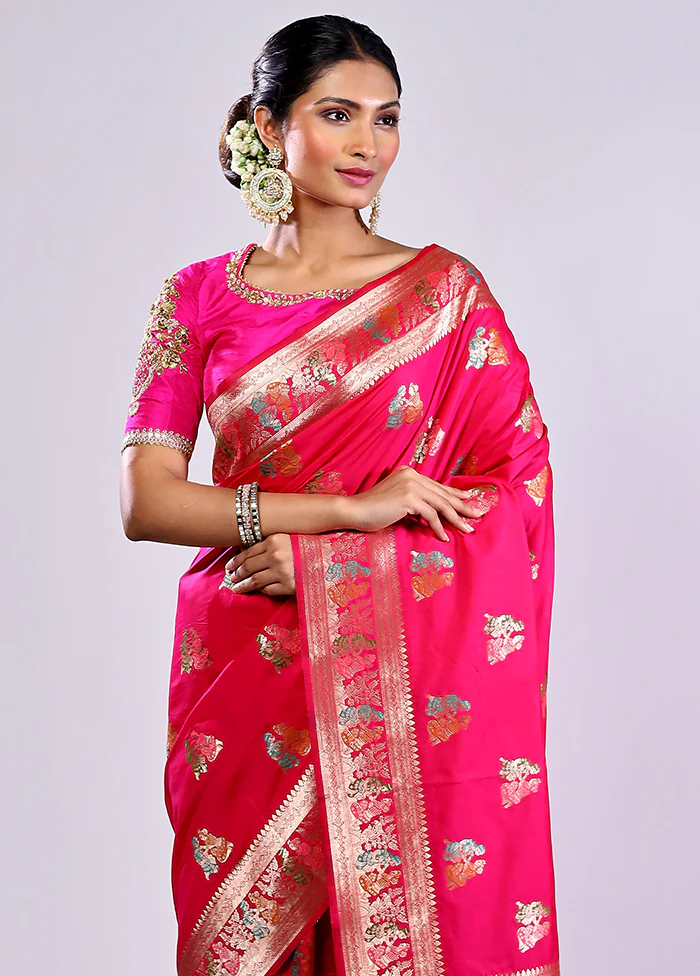 Pink Baluchari Silk Saree With Blouse Piece - Image 2