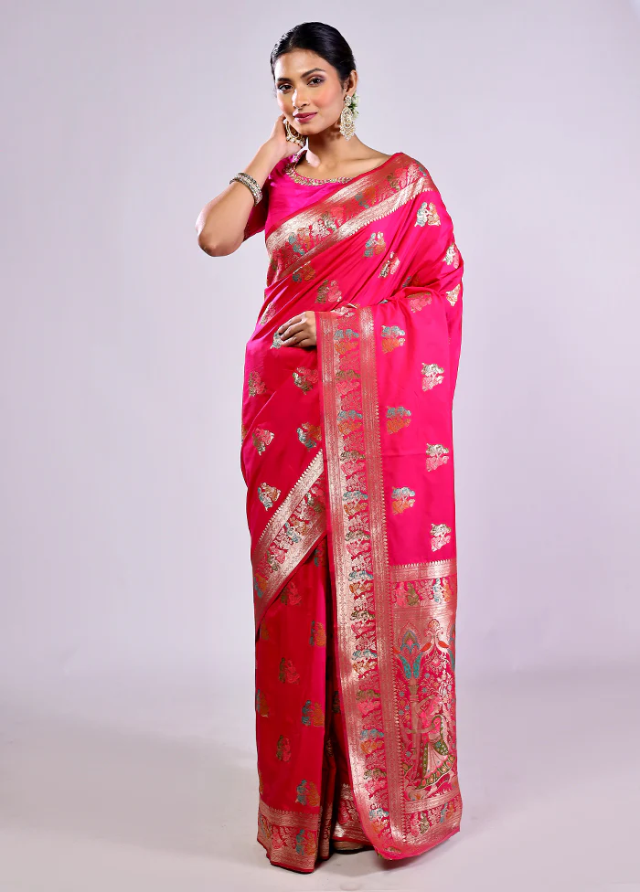 Pink Baluchari Silk Saree With Blouse Piece - Image 3
