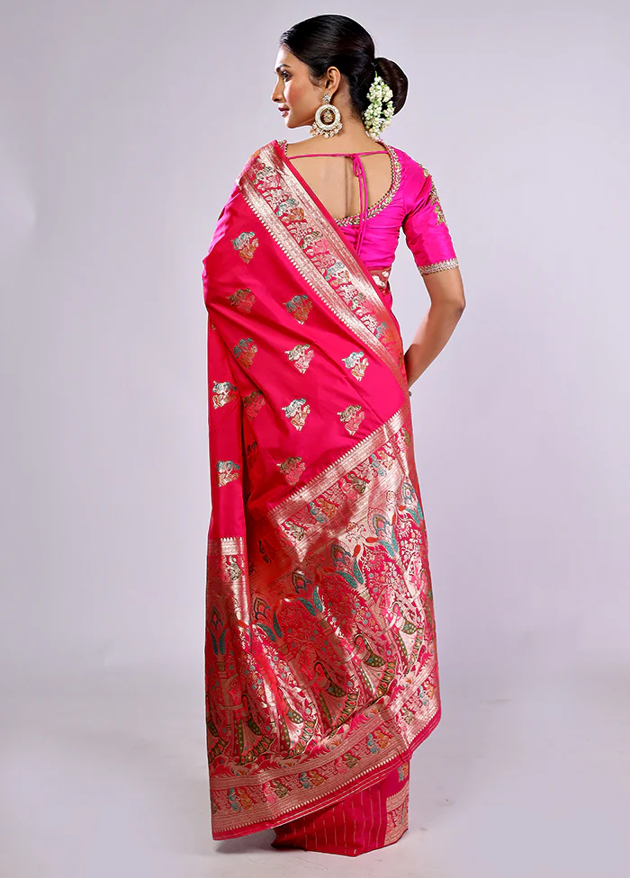 Pink Baluchari Silk Saree With Blouse Piece - Image 4