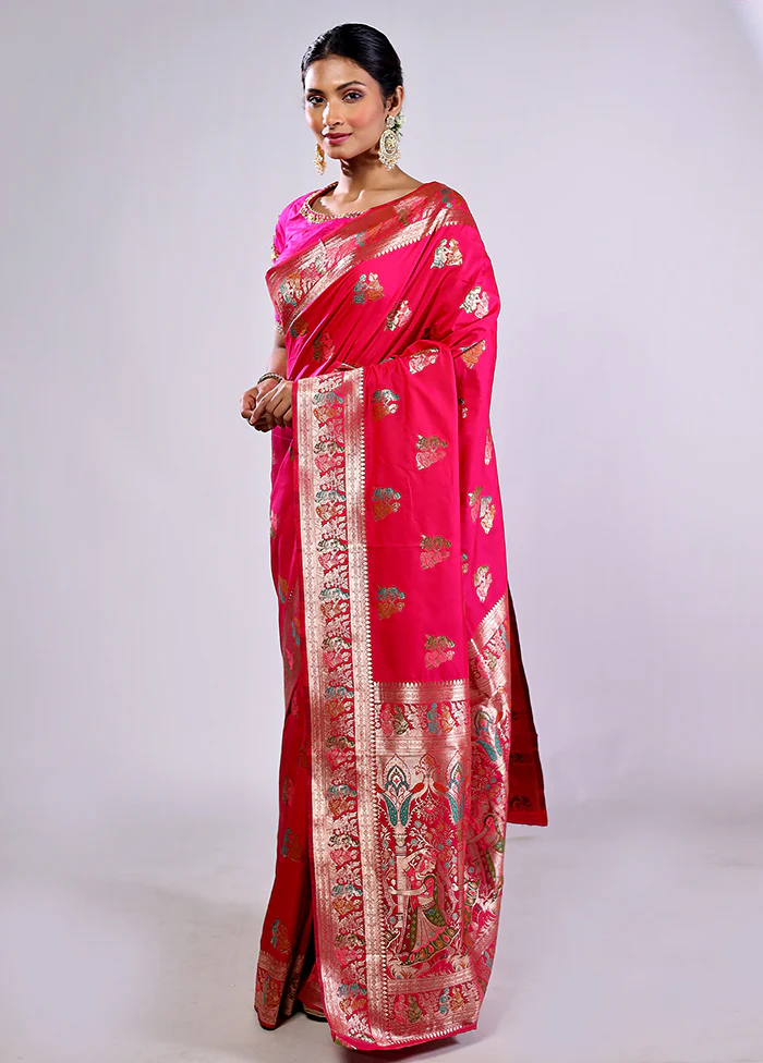 Pink Baluchari Silk Saree With Blouse Piece - Image 5