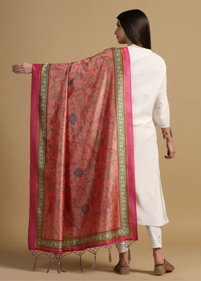 Pink Banarasi Silk Dupatta - Image 2