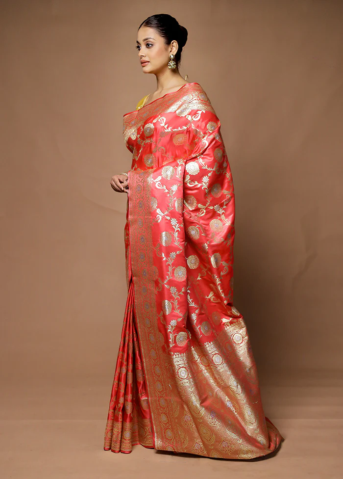 Pink Banarasi Silk Saree With Blouse Piece - Image 4