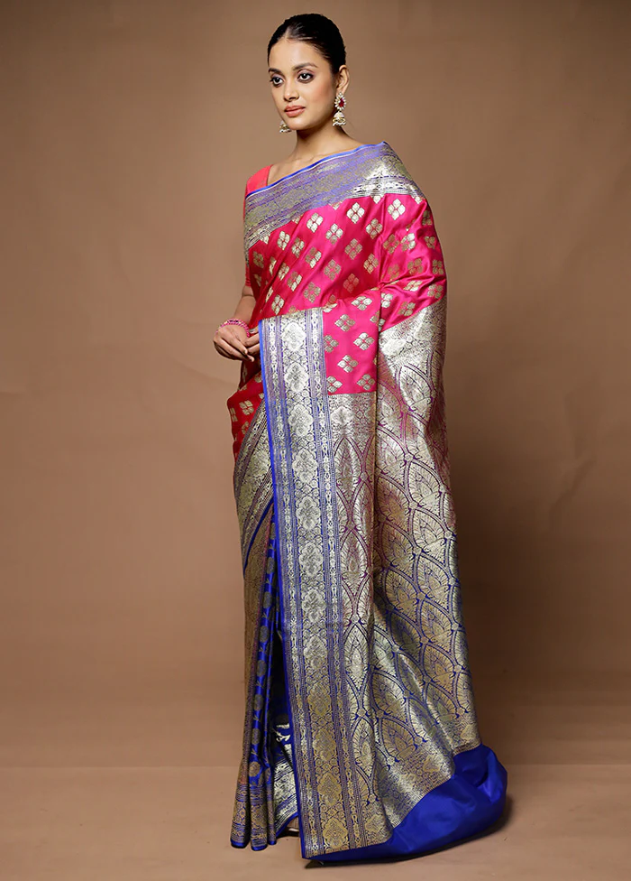 Pink Banarasi Silk Saree With Blouse Piece - Image 4