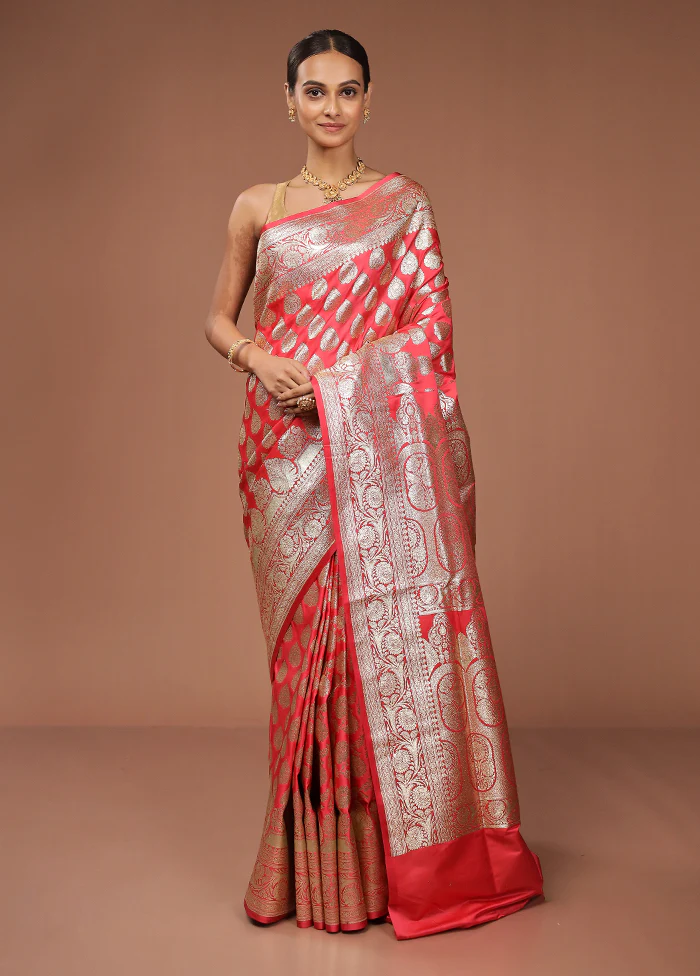 Pink Banarasi Silk Saree With Blouse Piece - Image 2