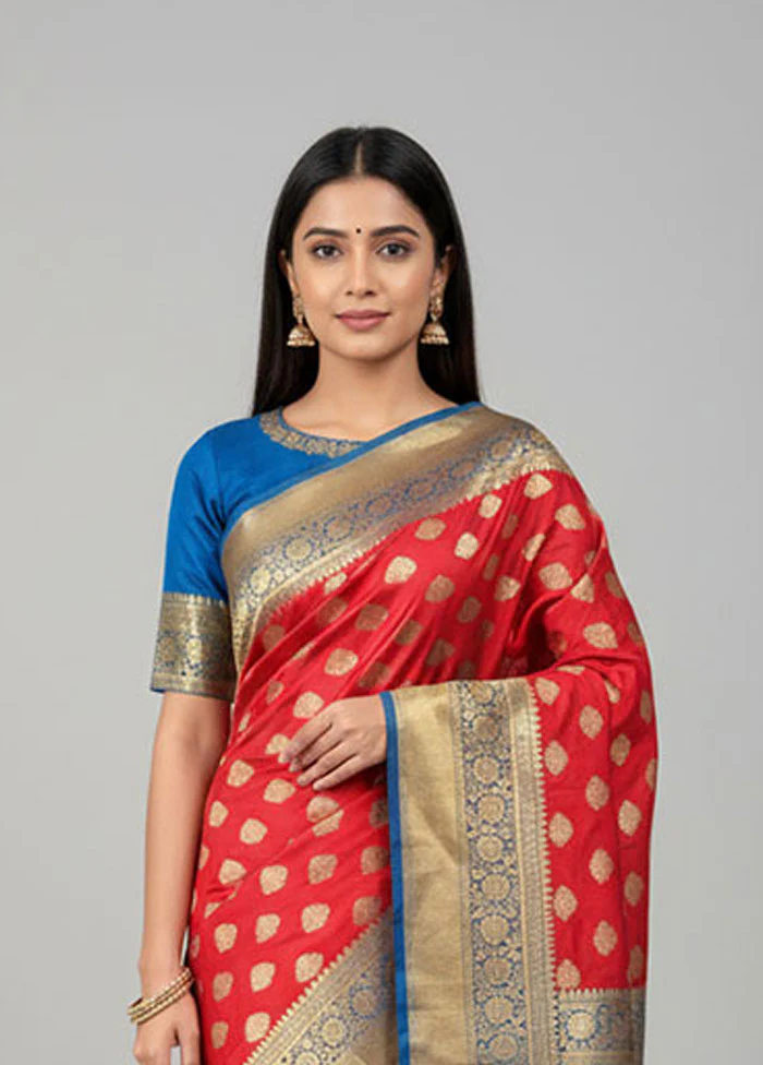 Pink Banarasi Silk Saree With Blouse Piece - Image 2
