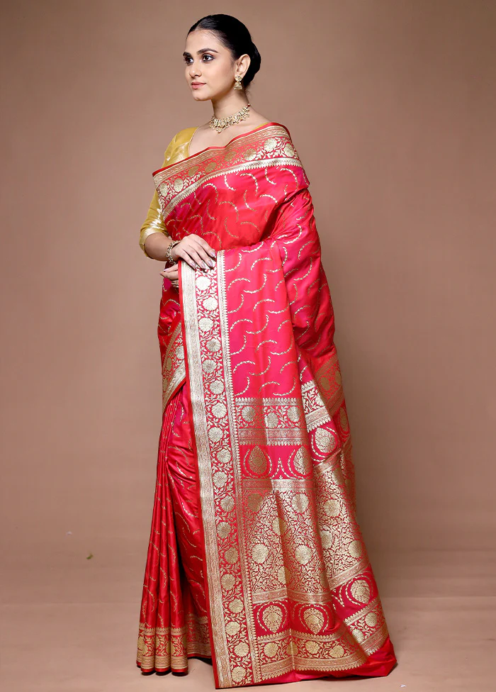 Pink Banarasi Silk Saree With Blouse Piece - Image 4