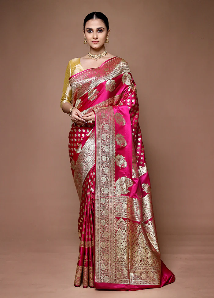 Pink Banarasi Silk Saree With Blouse Piece