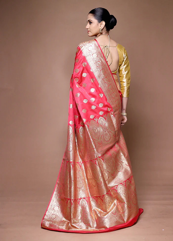 Red Banarasi Silk Saree With Blouse Piece - Image 3