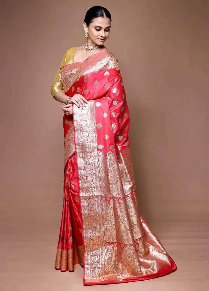 Red Banarasi Silk Saree With Blouse Piece - Image 4