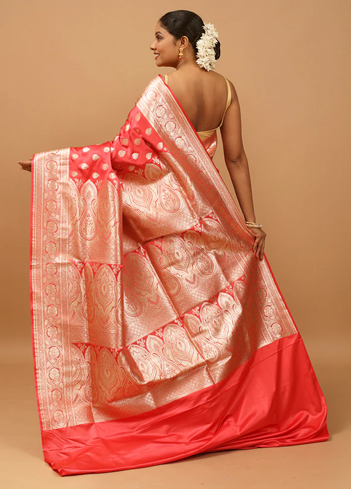 Pink Banarasi Silk Saree With Blouse Piece - Image 3
