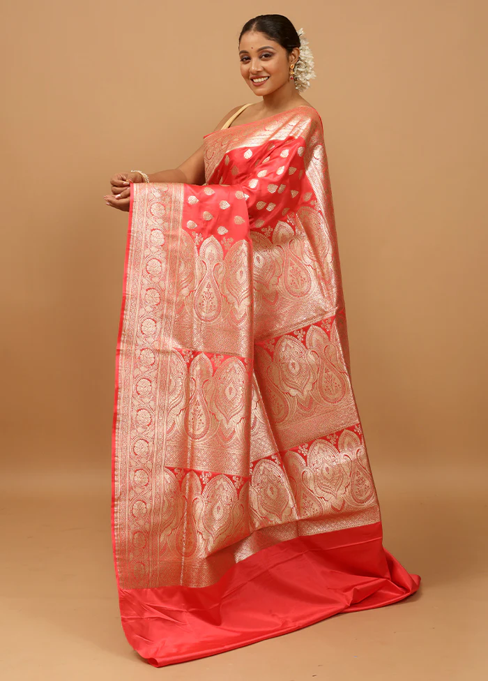 Pink Banarasi Silk Saree With Blouse Piece - Image 4