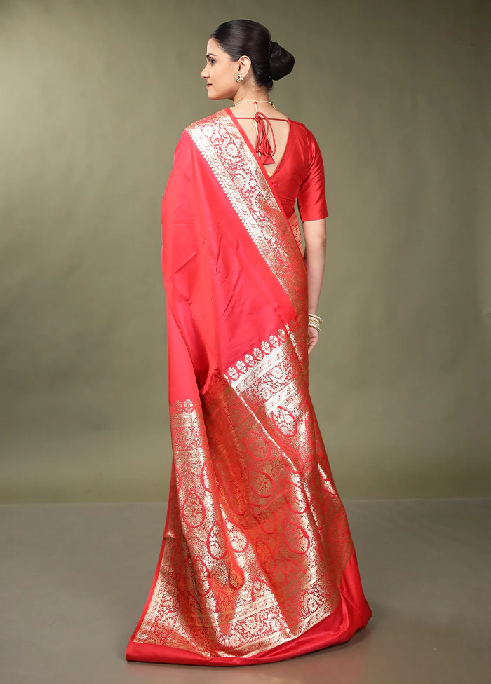 Pink Banarasi Silk Saree With Blouse Piece - Image 3