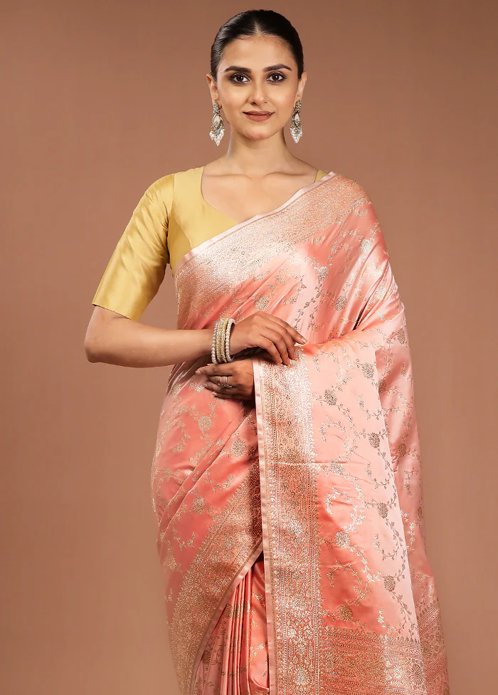 Pink Banarasi Silk Saree With Blouse Piece