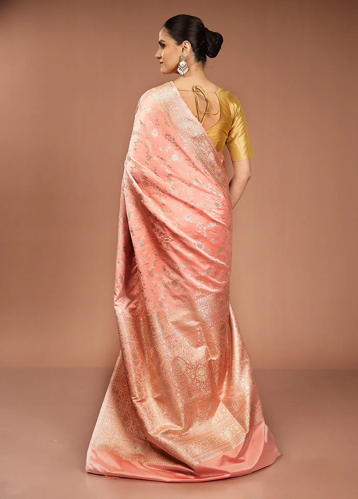 Pink Banarasi Silk Saree With Blouse Piece - Image 3