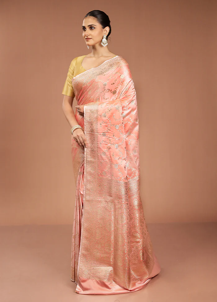 Pink Banarasi Silk Saree With Blouse Piece - Image 4