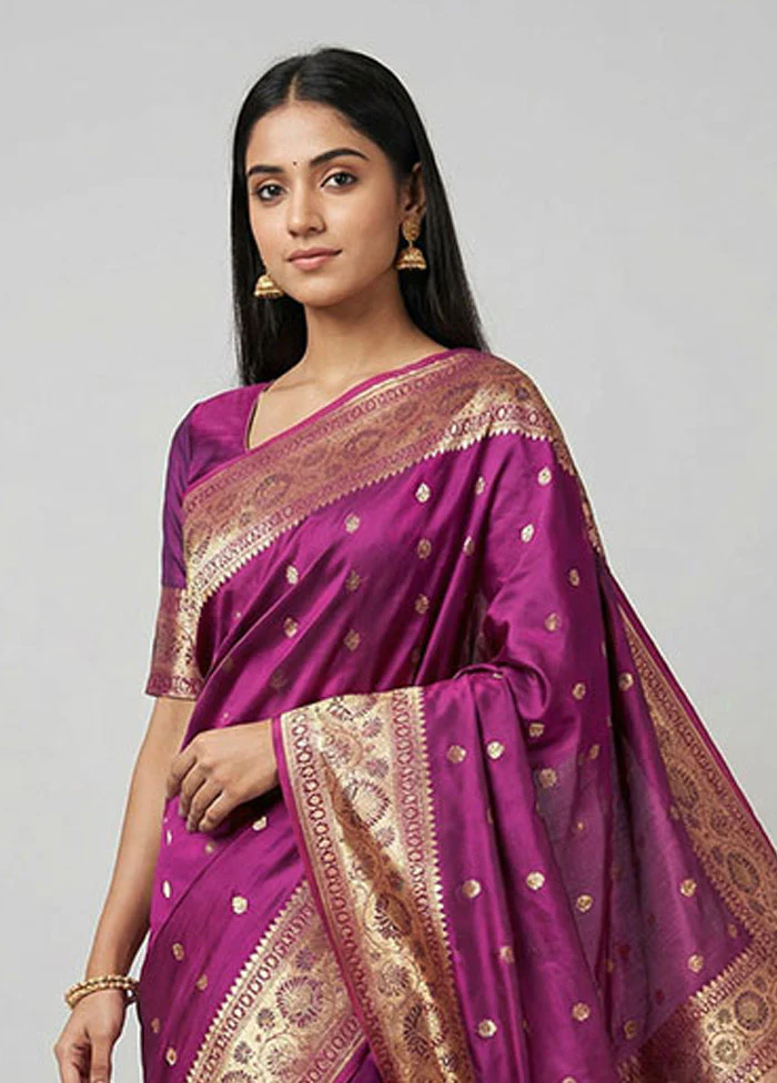Pink Banarasi Silk Saree With Blouse Piece - Image 2