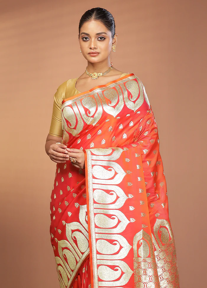 Pink Banarasi Silk Saree With Blouse Piece