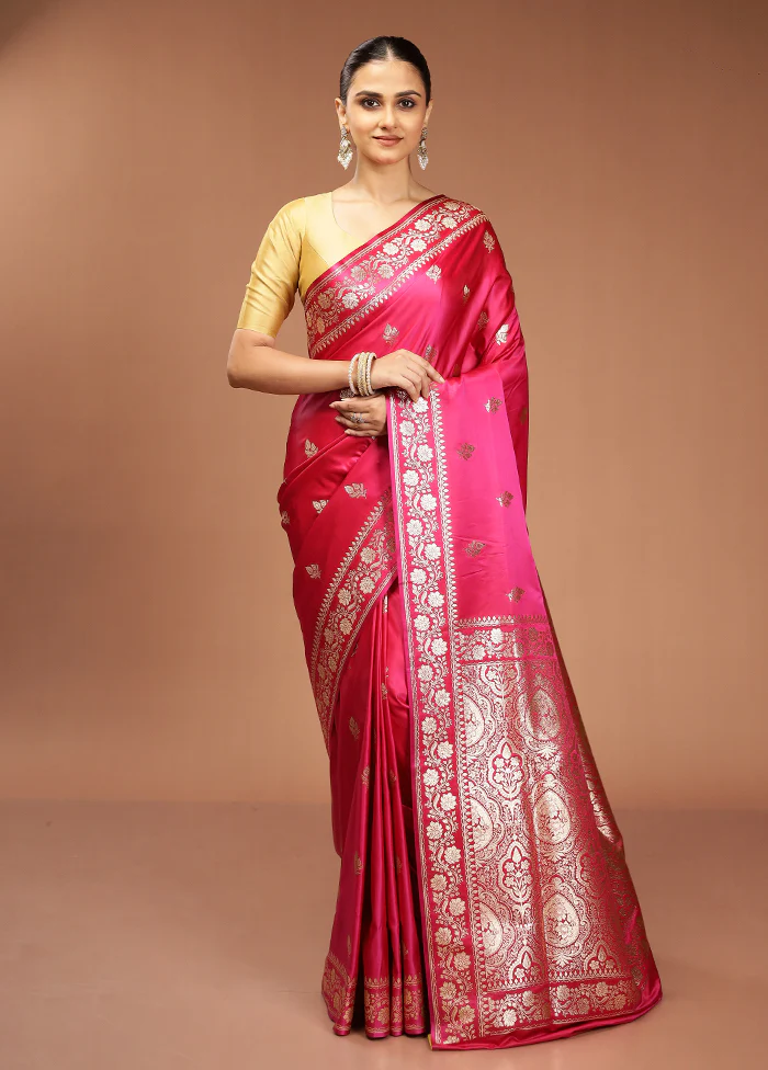 Pink Banarasi Silk Saree With Blouse Piece - Image 2