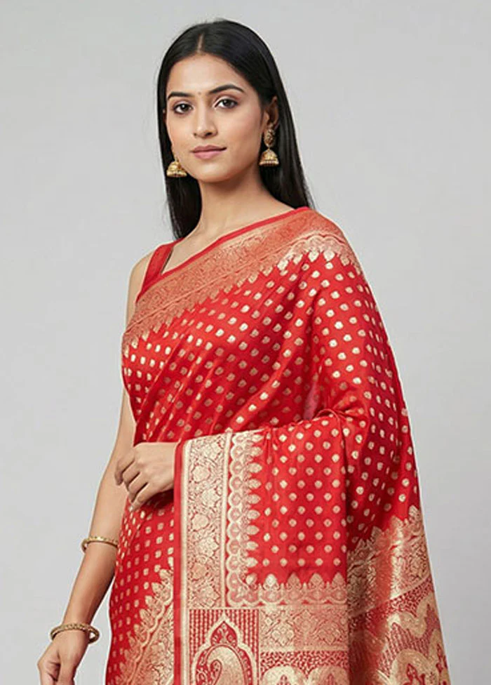 Pink Banarasi Silk Saree With Blouse Piece - Image 2