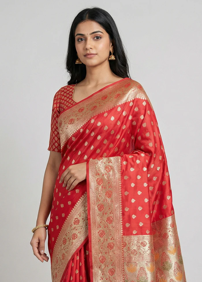 Pink Banarasi Silk Saree With Blouse Piece - Image 2
