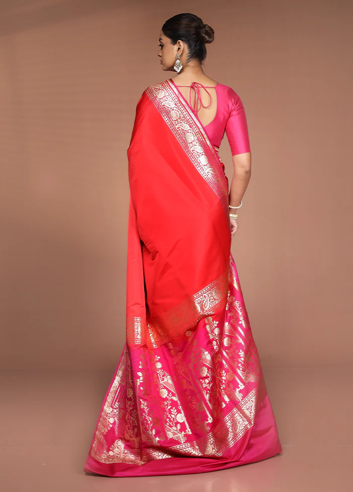 Pink Banarasi Silk Saree With Blouse Piece - Image 3