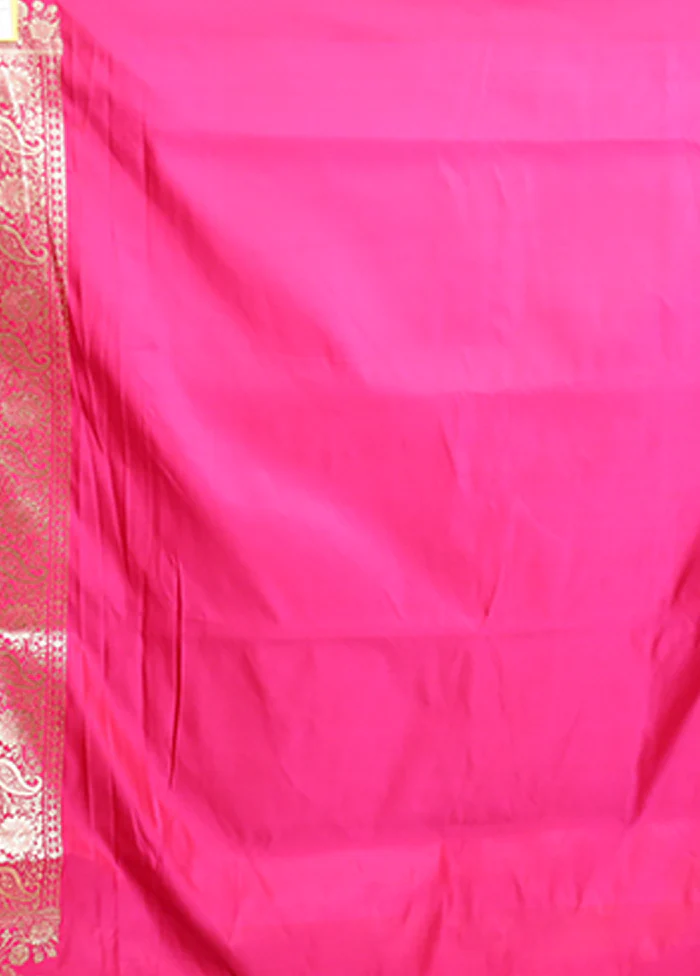 Pink Banarasi Silk Saree With Blouse Piece - Image 5