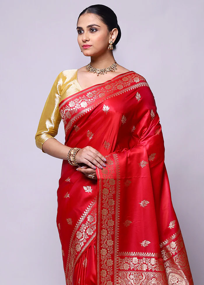 Pink Banarasi Silk Saree With Blouse Piece - Image 2