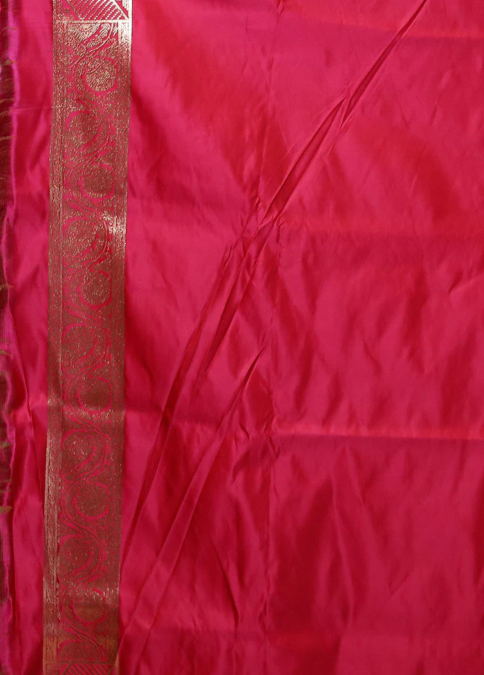 Pink Banarasi Silk Saree With Blouse Piece - Image 5
