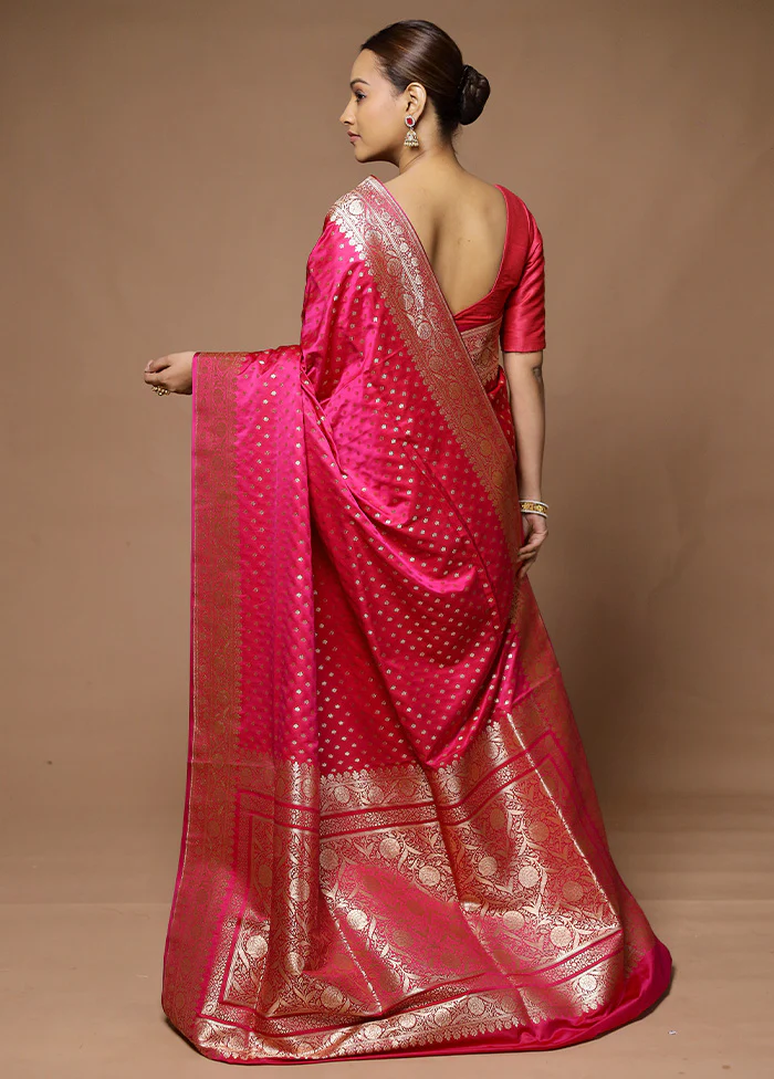 Pink Banarasi Silk Saree With Blouse Piece - Image 3