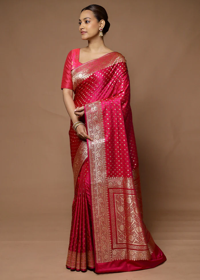 Pink Banarasi Silk Saree With Blouse Piece - Image 4