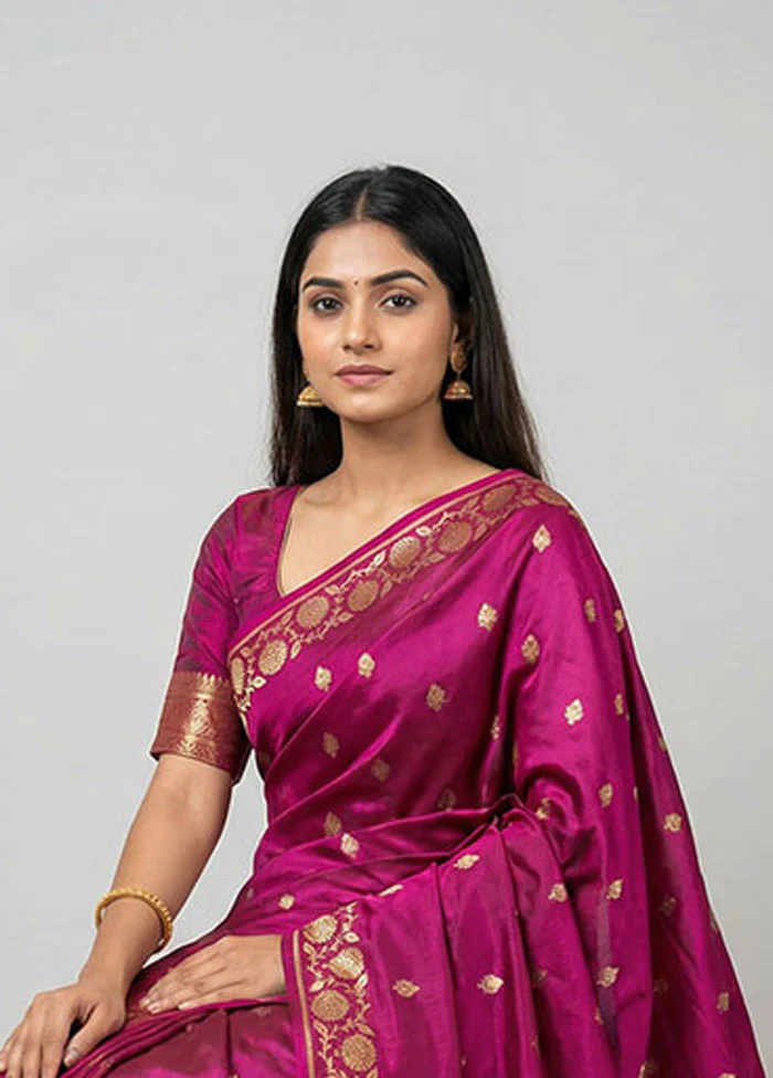 Pink Banarasi Silk Saree With Blouse Piece - Image 2
