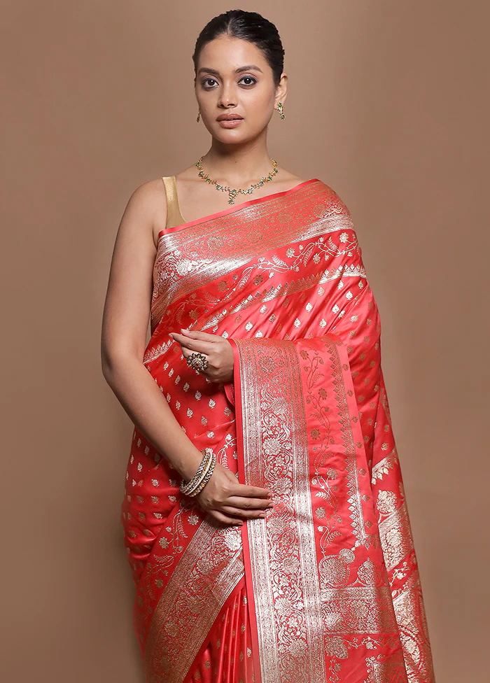 Pink Banarasi Silk Saree With Blouse Piece - Image 2